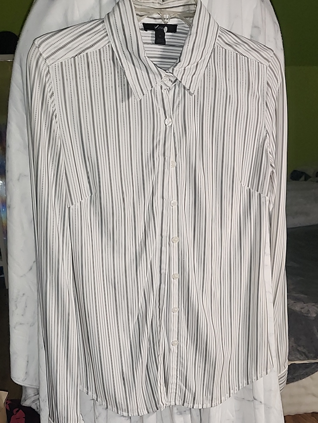 Express White And Gray Striped Button-Up Shirt